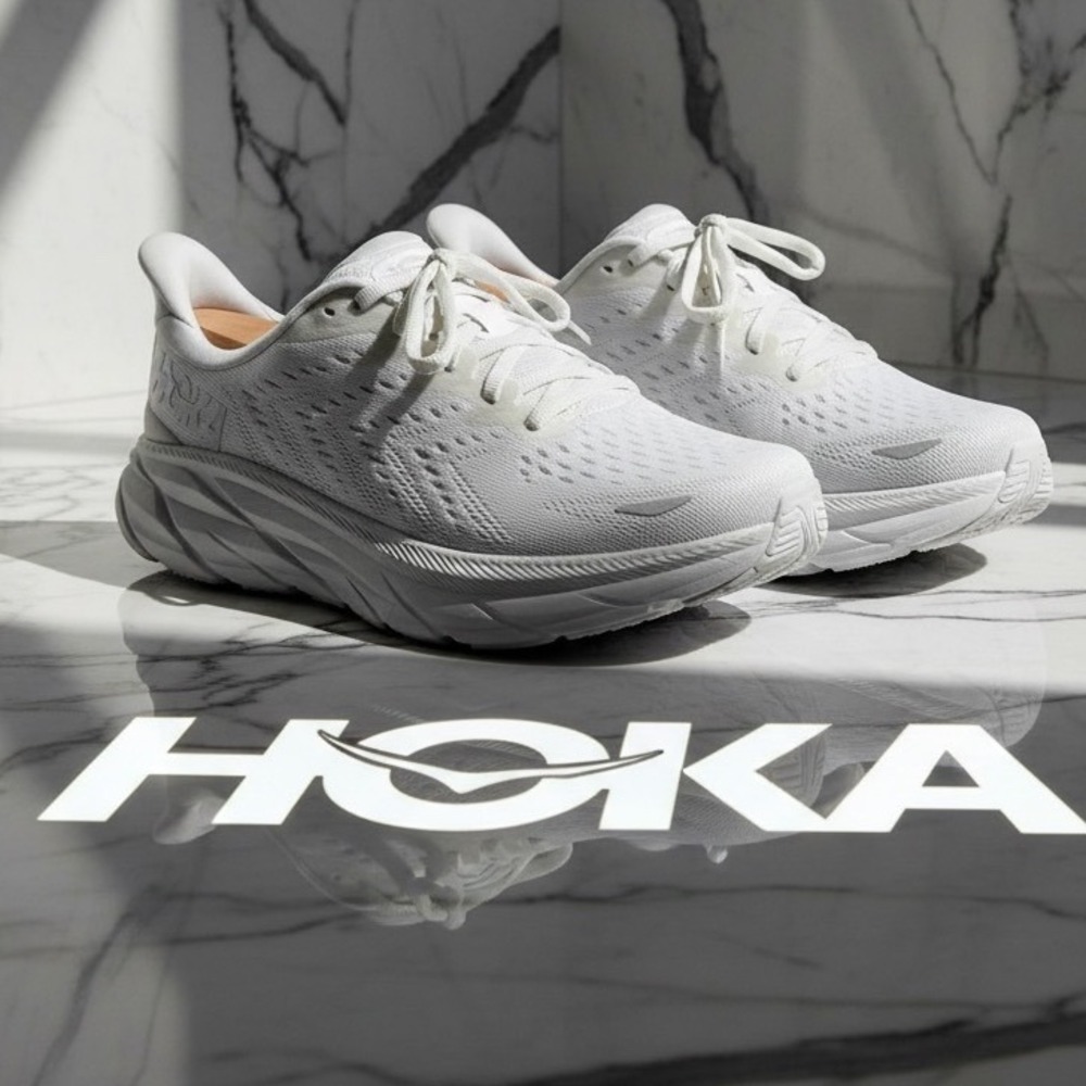 Hoka Clifton 8 Mens Running Shoes White White 1119393-WWH Size 9.5 D Low Top
